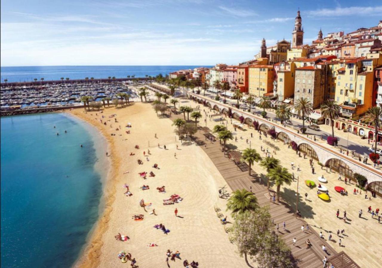 Apartment les Sablettes panoramic sea view Menton Extérieur photo